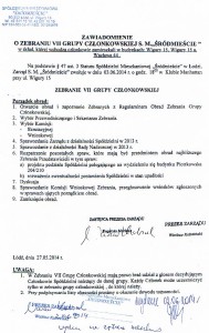 porządek obrad  VII Grupy Członkowskiej   SM Śródmieście